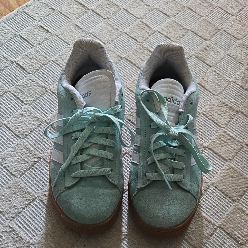 Adidas Mint Green and White Sneakers